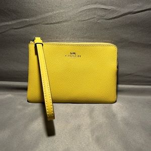 Women’s Coach Yellow Crossgrain Leather Wristlet